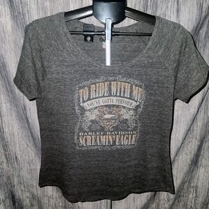 Harley Davidson Screamin‎ Eagle Graphic Tee Biker Gray XL Womens